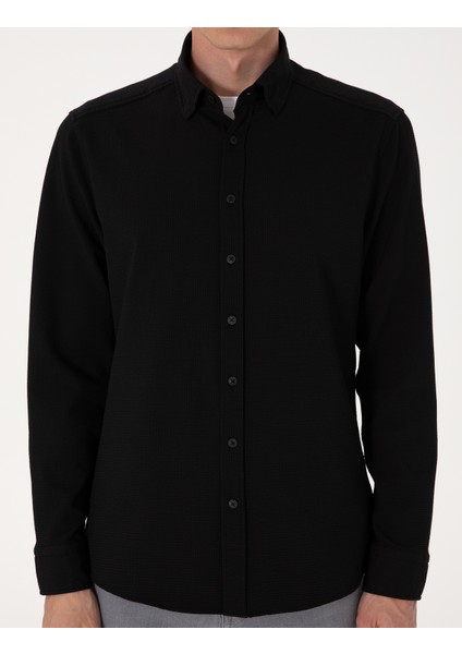 Erkek Siyah Slim Fit Uzun Kollu Gömlek 50307162-VR046
