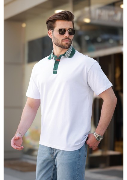 Beyaz Polo Yaka Erkek T-Shirt E7147 modelleri