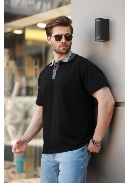 Siyah Polo Yaka Erkek T-Shirt E7147