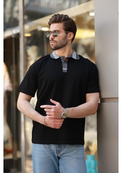 Siyah Polo Yaka Erkek T-Shirt E7147 fiyatları