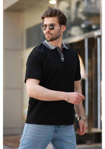 Siyah Polo Yaka Erkek T-Shirt E7147 modelleri