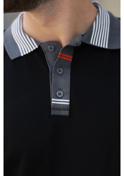 Siyah Polo Yaka Erkek T-Shirt E7147 fırsatları