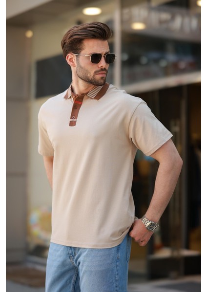 Bej Polo Yaka Erkek T-Shirt E7147