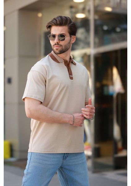 Bej Polo Yaka Erkek T-Shirt E7147 modelleri