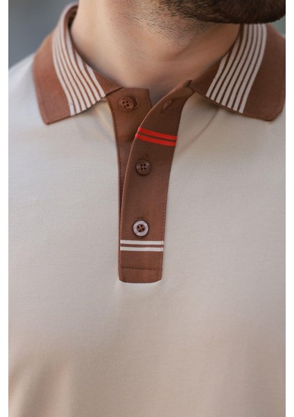 Bej Polo Yaka Erkek T-Shirt E7147 fırsatları