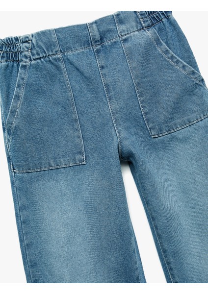 Pamuklu Beli Lastikli Geniş Paça Jean Pantolon modelleri