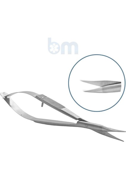 Mikrocerrahi Gri Uzun Tip Mikro Makas 4.5 Inç Künt Uçlu Avuç Içi Düz Sap Castroviejo Yaylı Eğitim Materyali