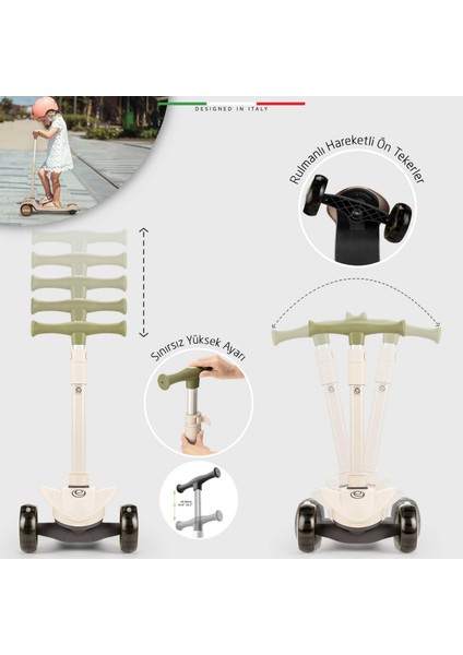 Velocita 3 Tekerlekli Çocuk Scooter Işıklı Yeşil