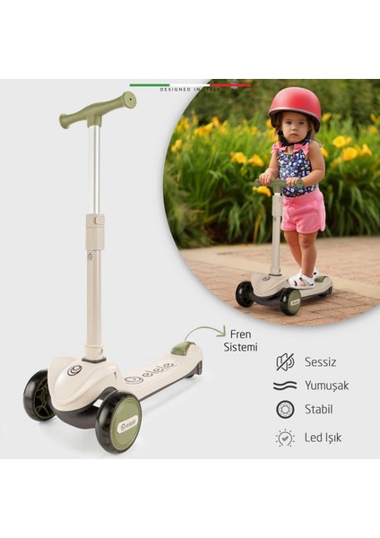 Velocita 3 Tekerlekli Çocuk Scooter Işıklı Yeşil