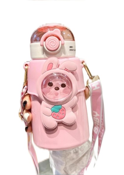 Paslanmaz Çelik Öğrenci Ayı Yalıtımlı Kupa Crossbody Taşınabilir Hasır Kupa (Yurt Dışından)