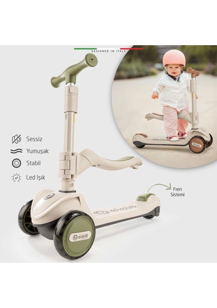 Forte 3in1 Ebeveyn Kontrollü 3 Tekerlekli Çocuk Scooter Işıklı Oturaklı Siyah