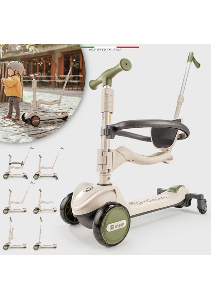 Potenza 4in1 Ebeveyn Kontrollü 5 Tekerlekli Çocuk Scooter Işıklı Oturaklı Yeşil