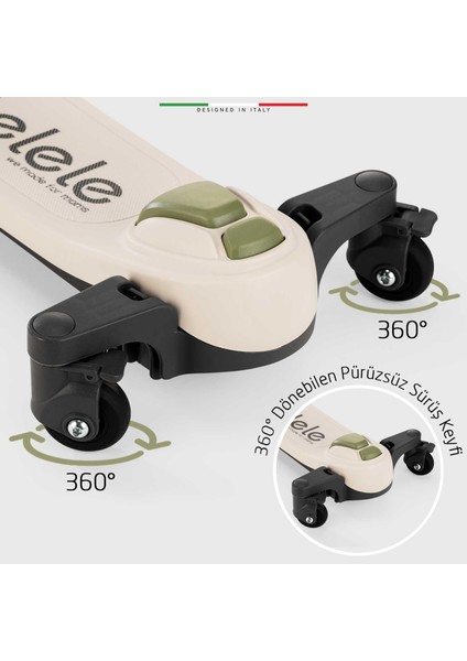 Potenza 4in1 Ebeveyn Kontrollü 5 Tekerlekli Çocuk Scooter Işıklı Oturaklı Yeşil