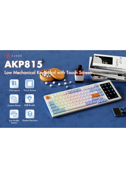 Ajazz AKP815 %75 Düşük Profilli Mekanik Klavye, 4.33'' LED Dokunmatik Ekranlı, Programlanabilir Rgb Gasket Kablolu Klavye, Win/mac Için 16 Tuşlu Özel Masa Kontrolcüsü - Brown Switch