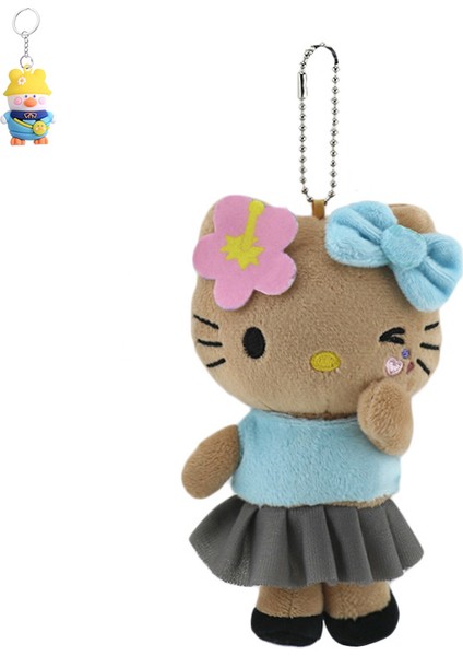 Hawaii Siyah Deri Kedi Jingle Yumurta Sarısı Kardeş Anahtarlık Yumurta Sarısı Kardeş Peluş Bebek Kolye (Yurt Dışından)