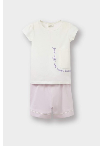 Kız Bebek Pijama Takımı Kısa Kollu Penye Pijama Üstü Esnek Belli Şort E1548A525HS