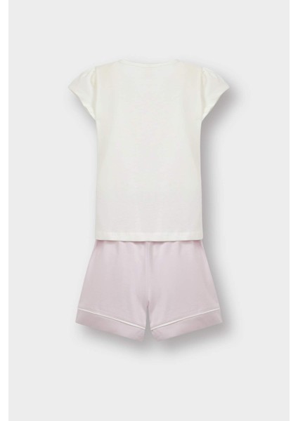Kız Bebek Pijama Takımı Kısa Kollu Penye Pijama Üstü Esnek Belli Şort E1548A525HS