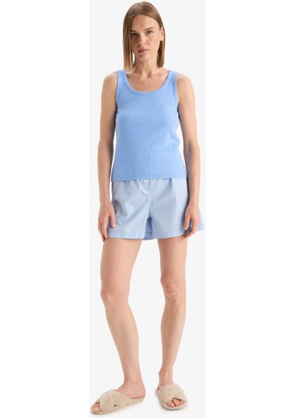 Regular Fit Yuvarlak Yaka Kolsuz Ribana Pijama Üstü-Fall in Love F0110AX25SM