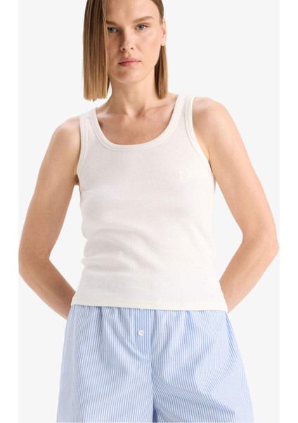 Regular Fit Yuvarlak Yaka Kolsuz Ribana Pijama Üstü-Fall in Love F0110AX25SM modelleri