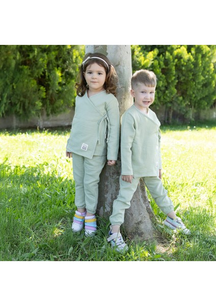 Müslin Bebek Takımı Bağcıklı Model Alt Üst Set %100 Doğal Pamuk