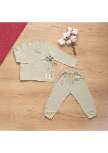 Müslin Bebek Takımı Bağcıklı Model Alt Üst Set %100 Doğal Pamuk fiyatları