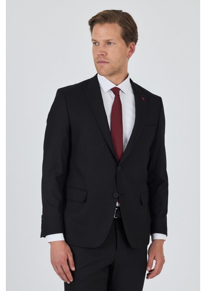 Siyah Kırlangıç Yaka Astarlı Çift Yırtmaç Esnek 6 Drop Slim Fit Classic Takım Elbise 1001250162