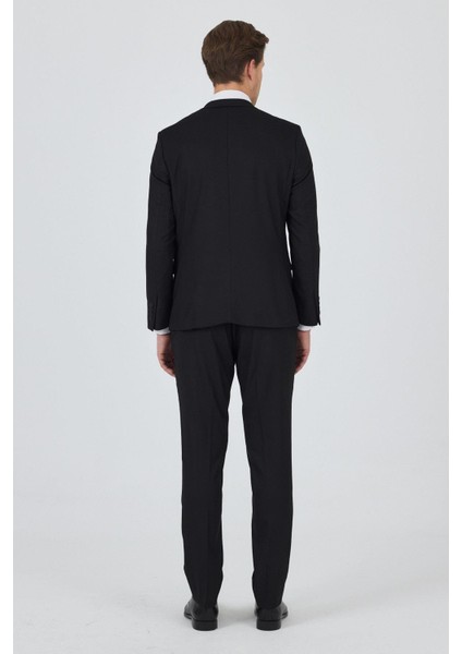Siyah Kırlangıç Yaka Astarlı Çift Yırtmaç Esnek 6 Drop Slim Fit Classic Takım Elbise 1001250162