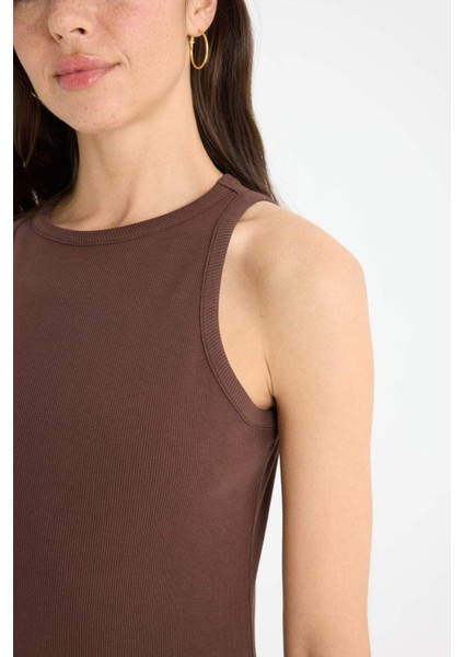 Bodycon Vücudu Saran Halter Yaka Fitilli Kaşkorse Kolsuz Maxi Elbise A4828AX25SM