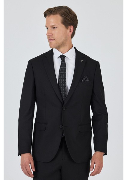Siyah Mono Yaka Astarlı Çift Yırtmaç Esnek 6 Drop Comfort Fit Classic Takım Elbise 1001250163