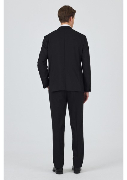 Siyah Mono Yaka Astarlı Çift Yırtmaç Esnek 6 Drop Comfort Fit Classic Takım Elbise 1001250163