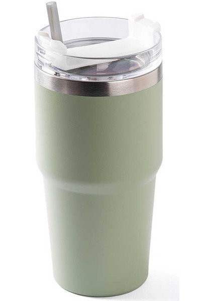 Yeşil Paslanmaz Çelik Pipetli Termos Bardak 600ML