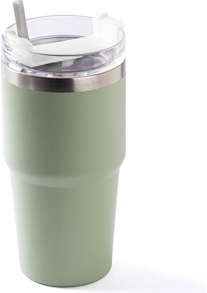 Yeşil Paslanmaz Çelik Pipetli Termos Bardak 600ML