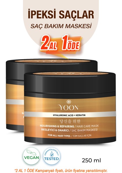 2'li Saç Bakım Maskesi 360° Yoğun Onarıcı Hyaluronik Asit ve Keratinli Saç Maskesi 2 Adet x 250ML