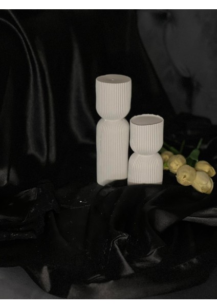 Beyaz Sütun Beton Dekoratif Set (2 Parça)