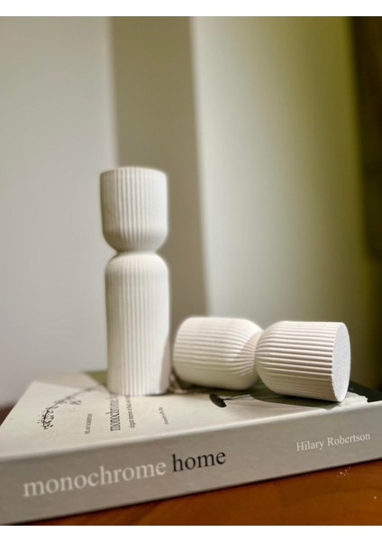 Beyaz Sütun Beton Dekoratif Set (2 Parça)