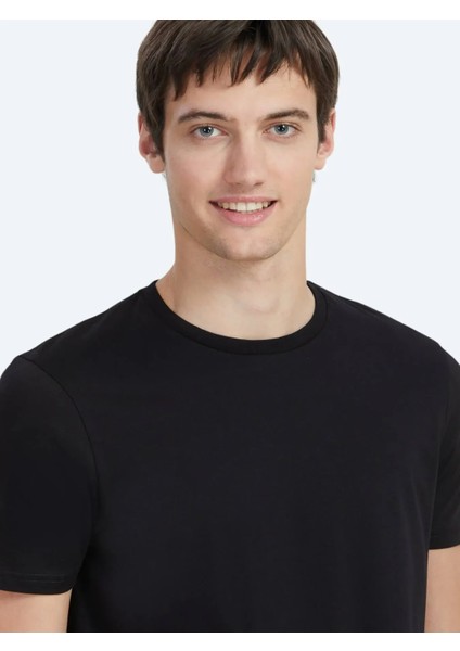 Siyah Düz Bisiklet Yaka %100 Pamuk T-Shirt modelleri