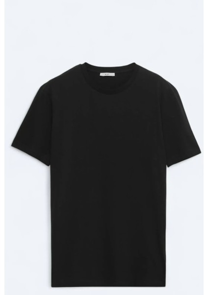 Siyah Düz Bisiklet Yaka %100 Pamuk T-Shirt indirimleri