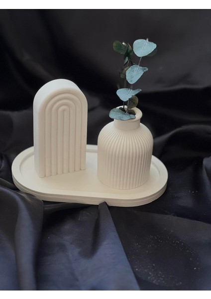 Beyaz Gökkuşağı Bohem Beton Dekoratif Set (3 Parça)