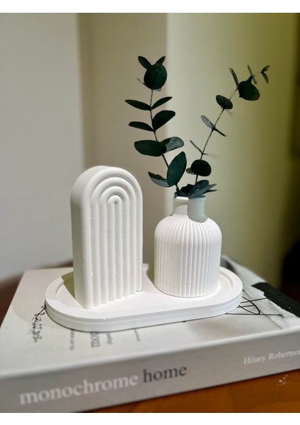 Beyaz Gökkuşağı Bohem Beton Dekoratif Set (3 Parça)