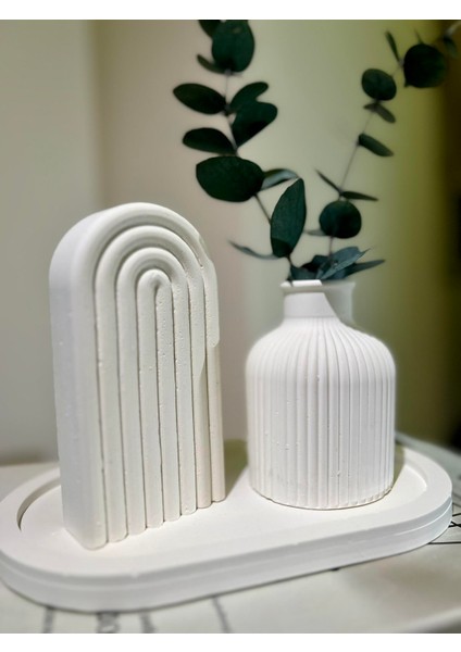 Beyaz Gökkuşağı Bohem Beton Dekoratif Set (3 Parça)