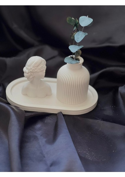 Beyaz Kadın Figürlü Bohem Beton Dekoratif Set (3 Parça)