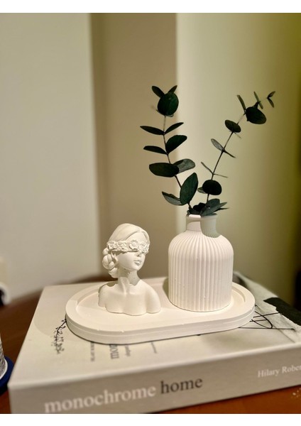 Beyaz Kadın Figürlü Bohem Beton Dekoratif Set (3 Parça)