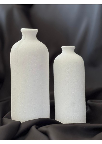 2'li Dekoratif Beyaz Vazo Seti