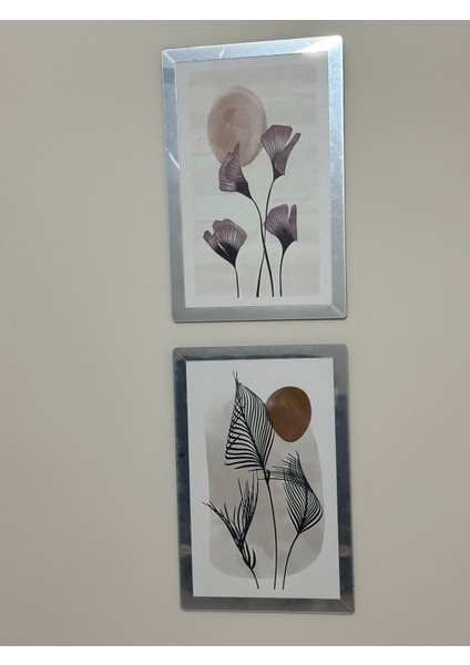Modern Soyut Çiçek Desenli 2'li Duvar Tablosu Seti