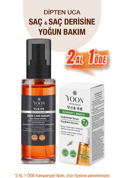 Saç ve Saç Derisi Onarıcı Serum - Keratin - Kolajen - Biberiye ve 7 Aktifli Saç Bakım Kompleksi - 2'li Set