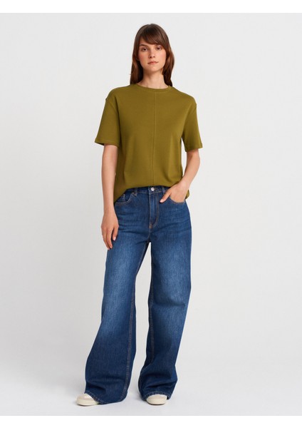 31218 Dikiş Detaylı T-Shirt-K.yağ Yeşl fırsatları