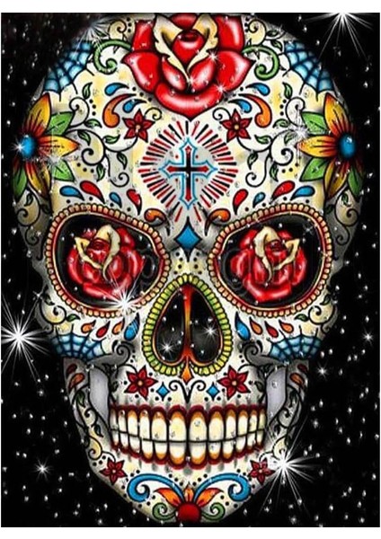 Kafatası 30 *40 cm Pixart Sanat Elmas Mozaik Tablo Diamond Türkiye