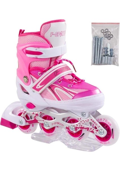 3 F-Sports Pembe Ayarlabilir 2+2 Işıklı Metal Alıştırma Pateni Çanta Hediyeli Tek Sıra Paten Freni fiyatları