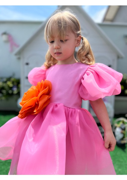 Rose- Pembe Şifon Kısa Kollu Kız Çocuk Elbisesi indirimleri