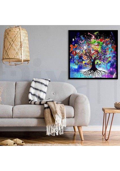 Renkli Çiçekli Ağaç 35*35CM Pixart Sanat Elmas Mozaik Tablo Diamond Türkiye modelleri
